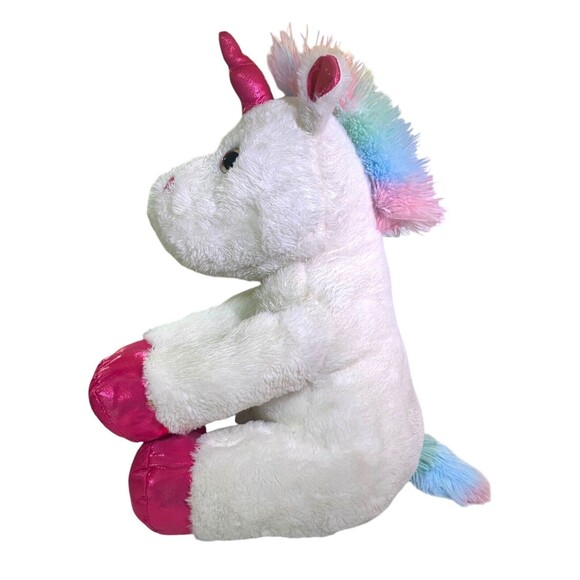 Tom's Toy Unicorn Plush 18” Stuffed Animal White Pink Shiny Hooves Colorful Hair - Picture 2 of 9